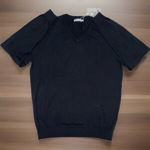 Collars and Co Luxury Touch Cotton Cashmere V-Neck Sweater Black Mens L NWT